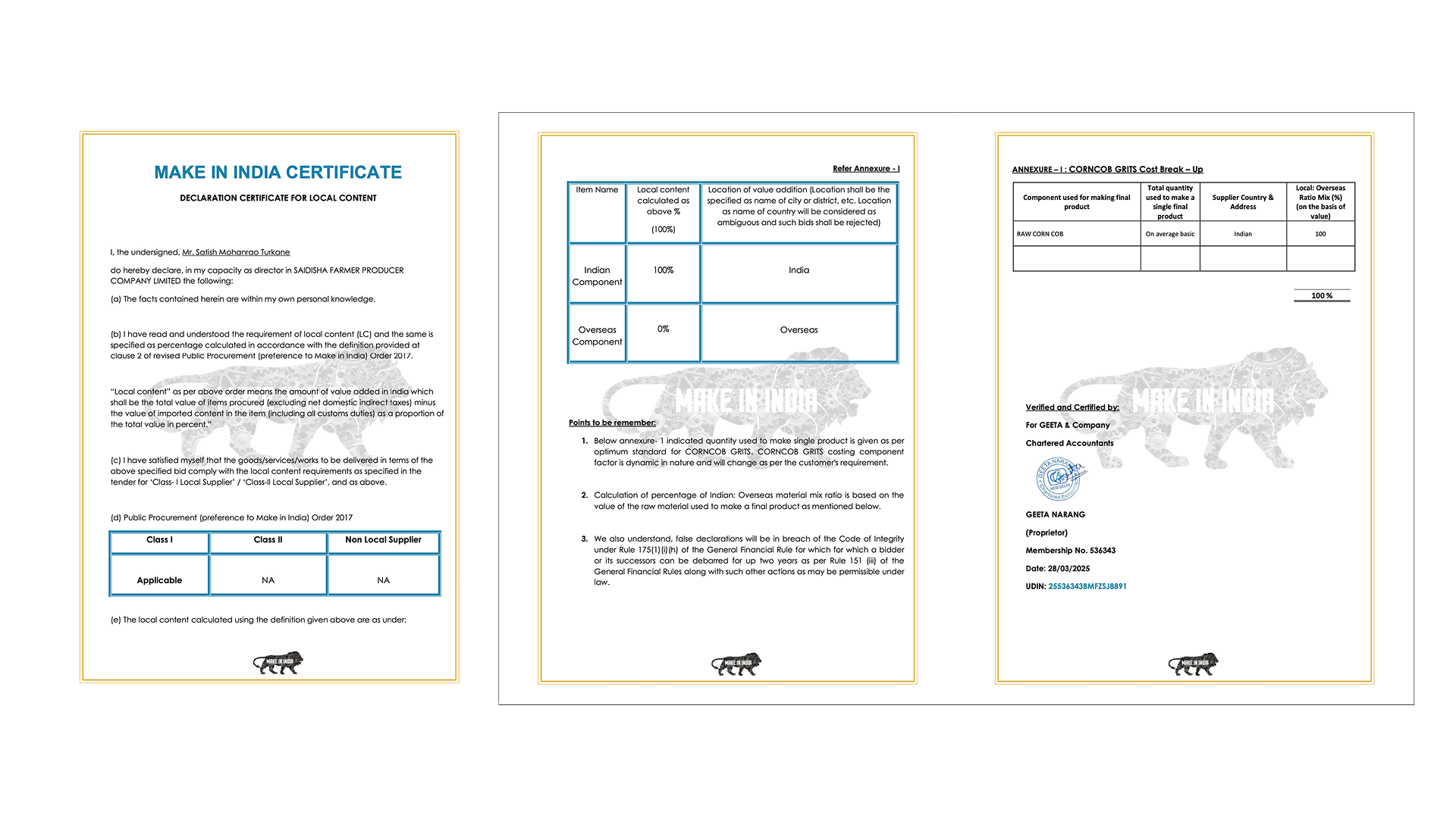 Make in india certificate